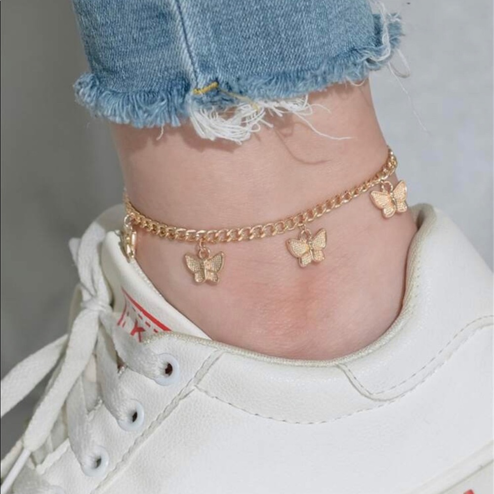 Gold butterfly anklet